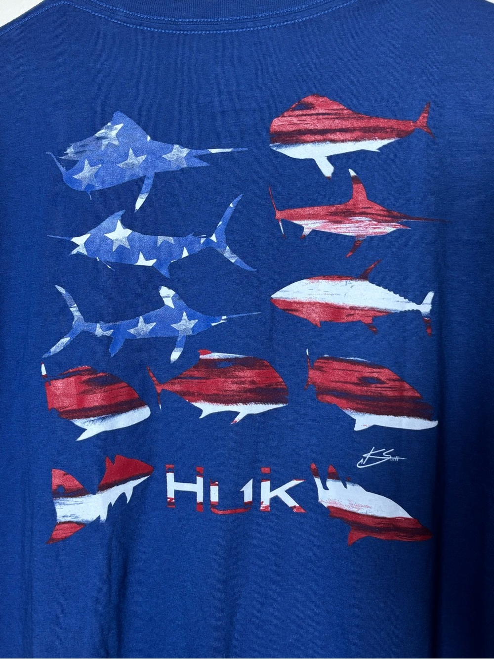 NWT HUK Shirt KC Flag Fish Pursuit Performance Fishing Blue Mens Size L - Picture 8 of 9